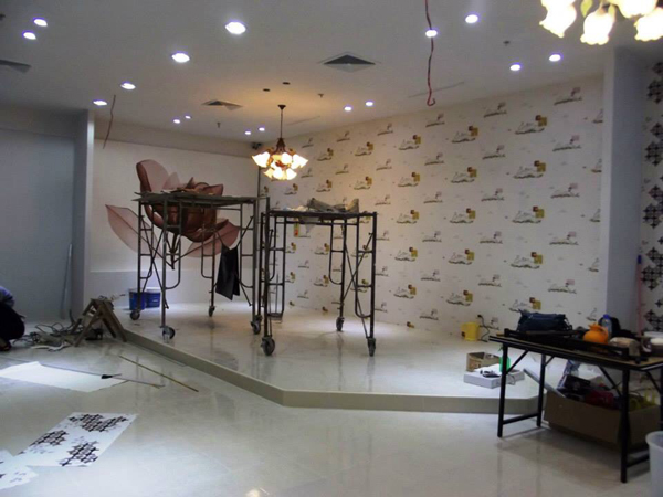 ผลงานติดตั้งวอลล์เปเปอร์ลายอิฐ ร้านกาแฟ