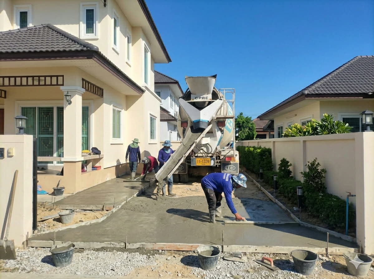 พื้นสระว่ายน้ำ ตัวอย่างผลงานจริง ช่างทำพื้นหินขัด